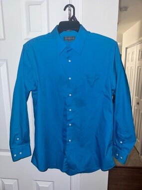 Covington Men's Size Large Blue Dress Shirt L/S Button Up Cotton Blend EUC
